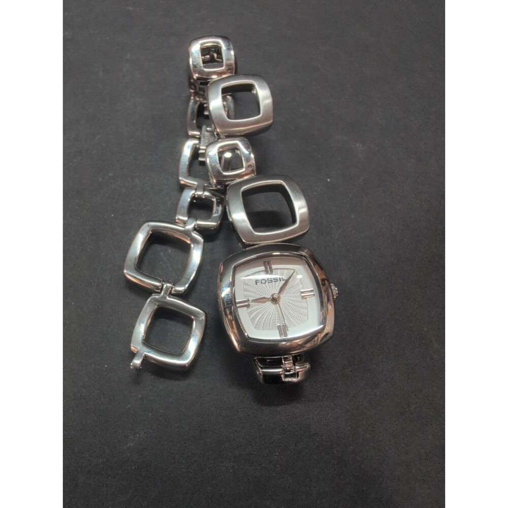 Fossil F2 Women Watch 22mm White Dial Silver Tone Square Links